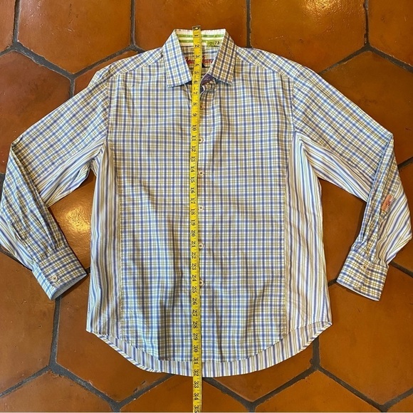 Robert Graham X Collection Large L Tailored Fit Flip Cuffs Striped Plaid Blue - Picture 10 of 11